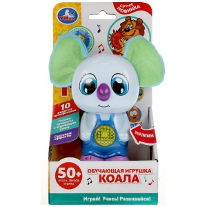 Коала обучающая 50 песен,звуков,фраз.текстильные ушки.свет.трещотка, 6*11*21см, бат. в кор.