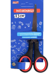Ножницы канцелярские 13 см сталь.лезв.,двухцв.прорезин.кольца,