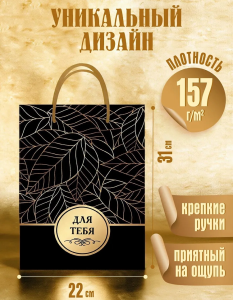 Пакет подарочный с мат.лам. 22x31x10 см (МL) Для тебя, 157 г