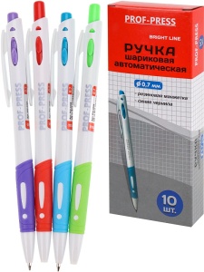 Ручка шариковая СИНЯЯ BRIGHT LINE (ЦЕНА ЗА 10ШТ) автоматическая, с рез. манжеткой